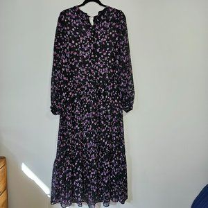 EUC H&M Black Floral 1 Tier Maxi dress Sheer size large